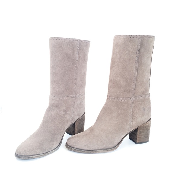 Frye Mid Calf Pull On Tan Suede Leather Boots - Picture 4 of 8